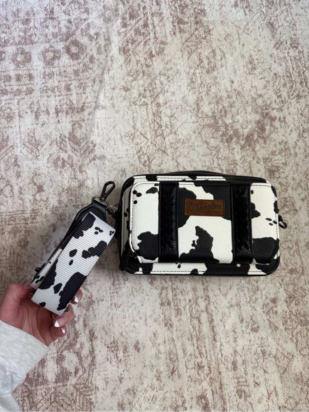 Wrangler Black & White Cow Print Belt Bag - Picture 2 of 8